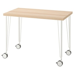 [IKEA] LINNMON 테이블(100X60)+KRILLE 바퀴다리세트 (참나무무늬-화이트)