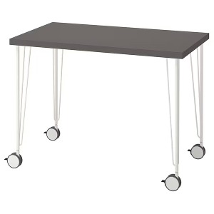 [IKEA] LINNMON 테이블(100X60)+KRILLE 바퀴다리세트 (다크그레이-화이트)