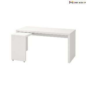 [IKEA] MALM 부분바퀴 인출식 ㄱ자형 책상/테이블 (화이트) 203.611.52